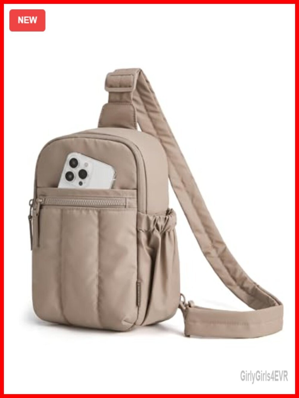 Puffer Crossbody Sling Bag with Adjustable Strap, Water-Resistant Nylon, 4L
